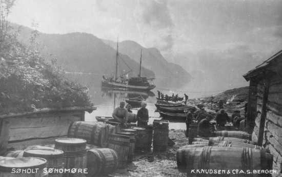 Salting av sild ved Prestevoren. (1920 - 1930)  Fotograf: K.Knudsen & Co A.S. Eigar: Ørskog Historielag